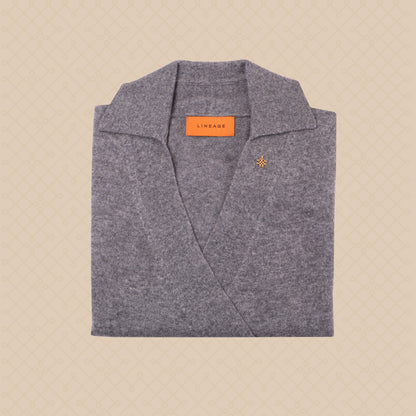 THE ELLE | Collared Wrap Cashmere Sweater | Derby Grey