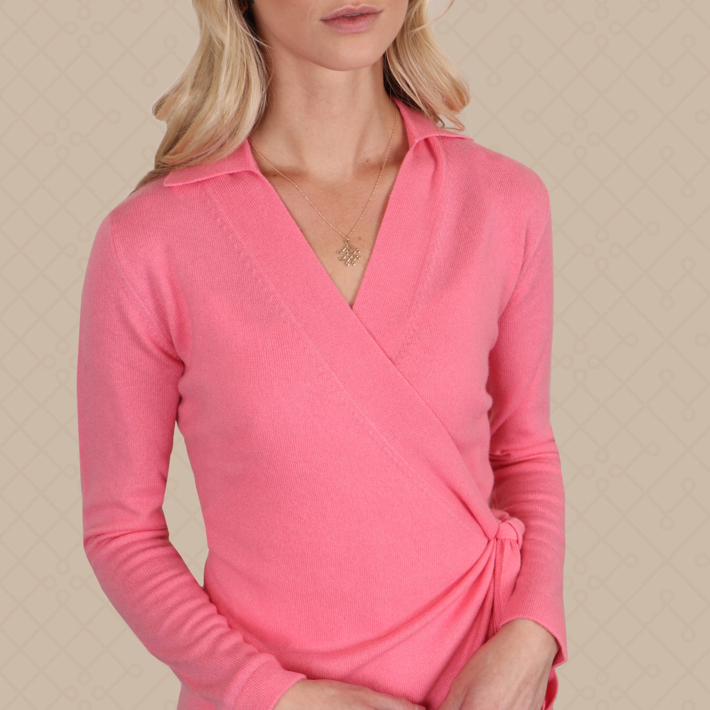 THE ELLE | Collared Wrap Cashmere Sweater | Malibu Pink