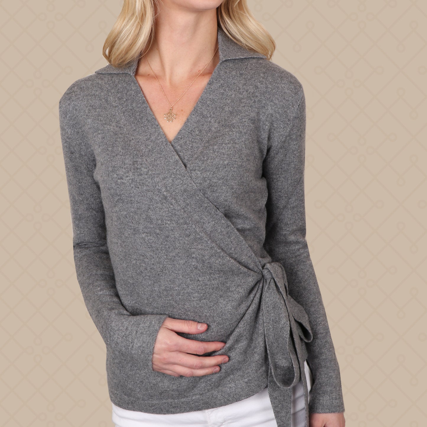 THE ELLE | Collared Wrap Cashmere Sweater | Derby Grey