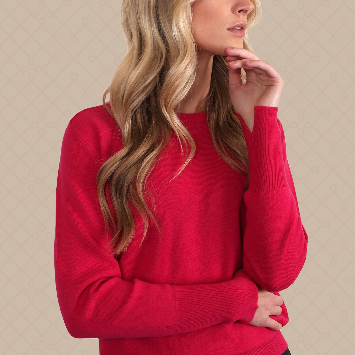 THE ANNELISE | Crew Cashmere Sweater - Lipstick Pink